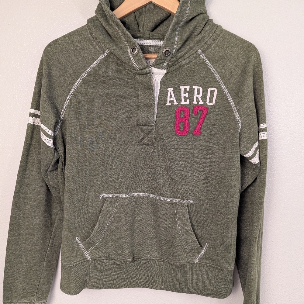 Aeropostale Olive Green Hoodie with Pink Details